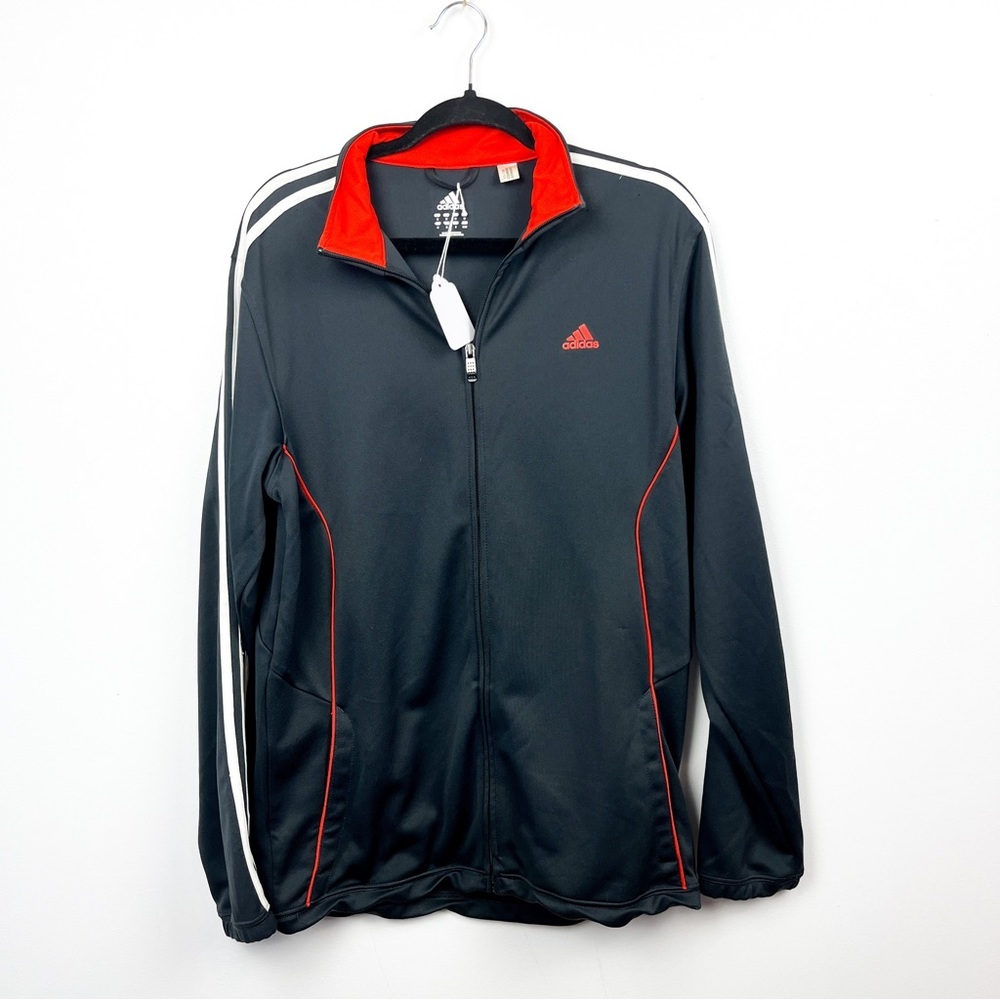 Adidas Long Sleeve Zip-Up Grey & Orange/Red Athletic Jacket - Picture 1 of 10